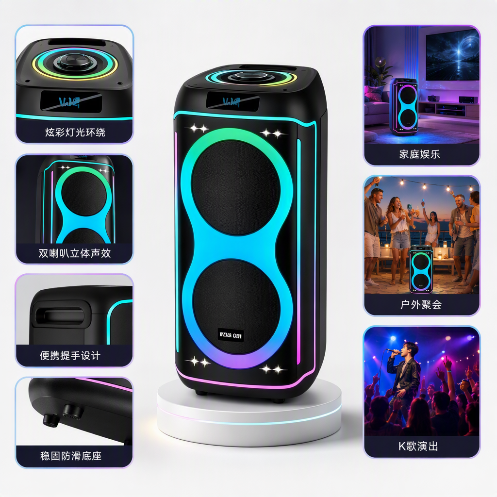 Колонка беспроводная чёрная с RGB-подсветкой оптом из Китая — фотография 4