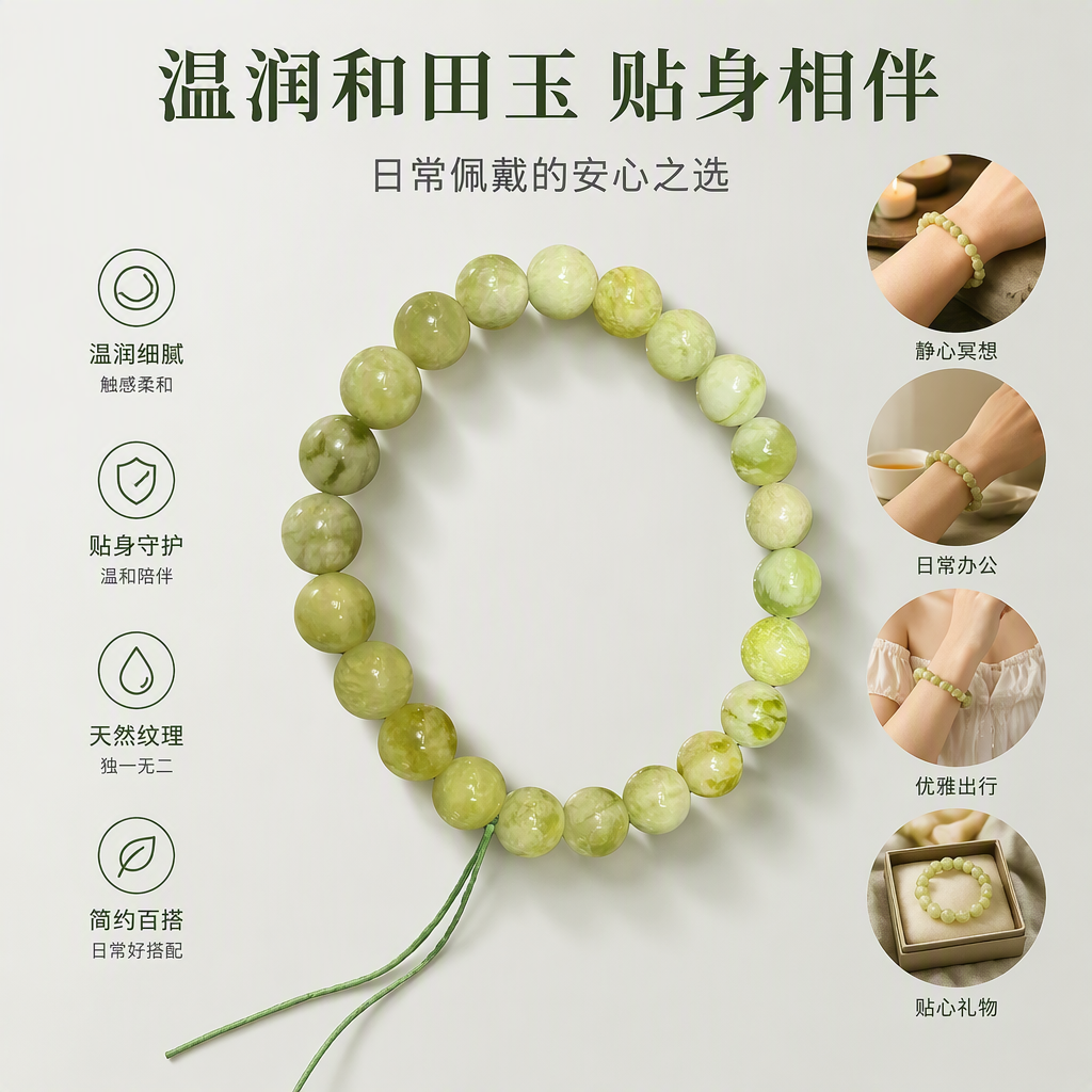 Браслет с натуральными зелёными бусинами оптом из Китая — фотография поставщика