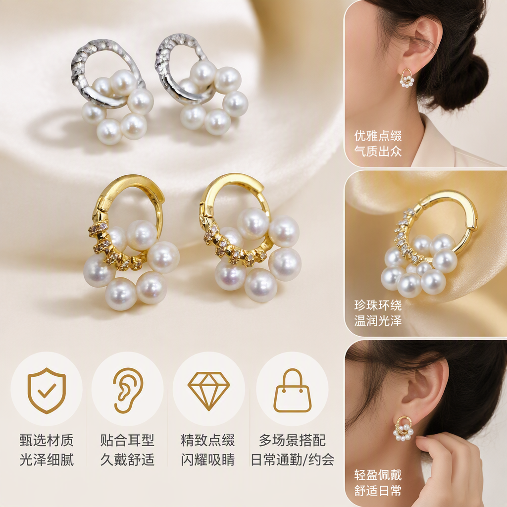 Серьги женские с жемчужным декором оптом из Китая — фотография поставщика
