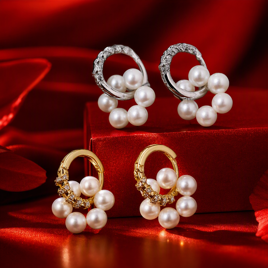Серьги женские с жемчужным декором оптом из Китая — фотография 3