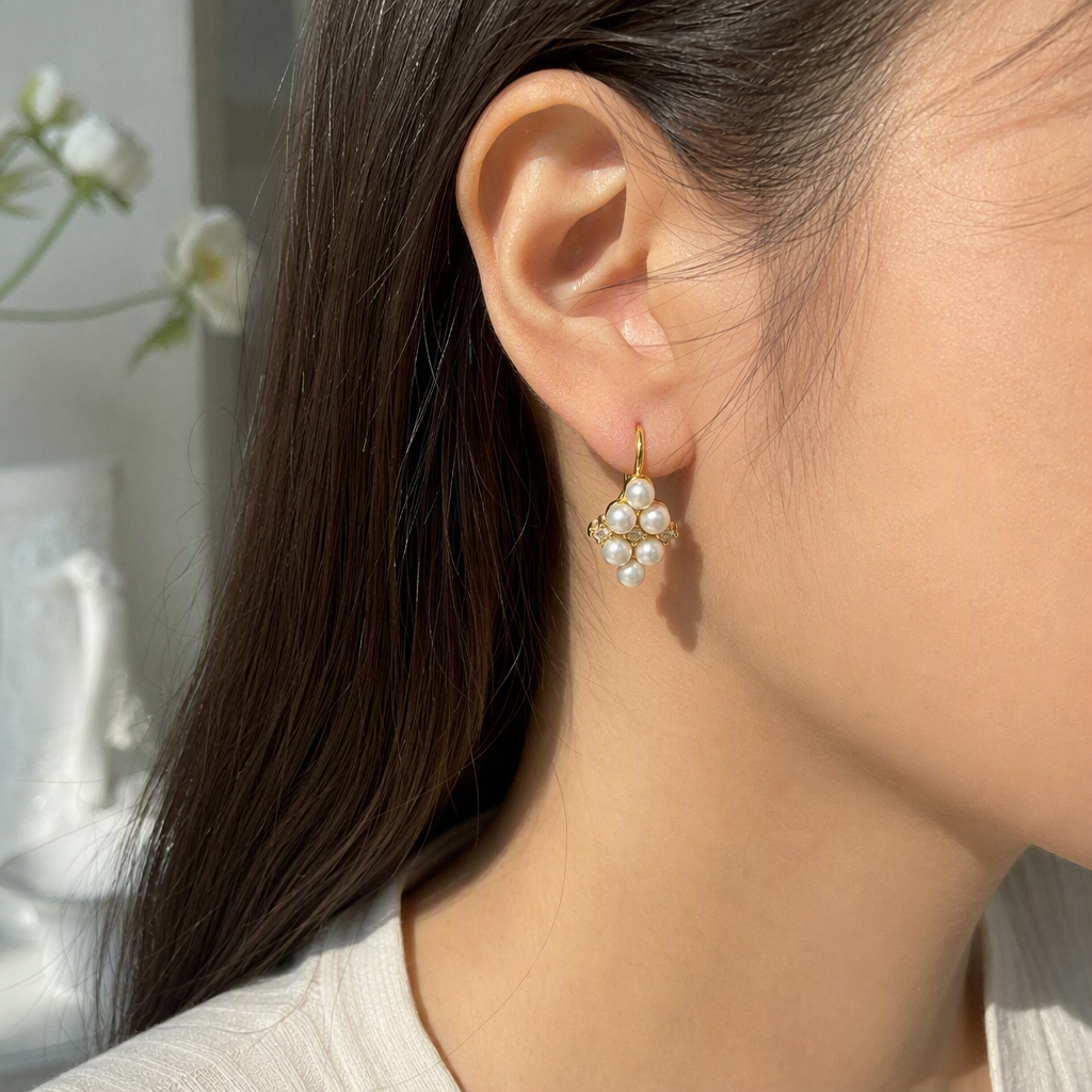 Серьги женские с круглым жемчугом оптом из Китая — фотография 2
