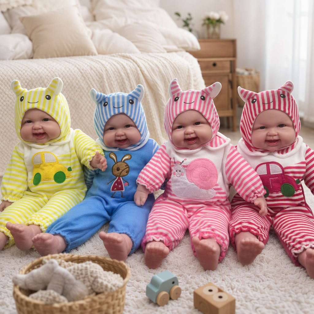Кукла мягкая в полосатом комбинезоне оптом из Китая — фотография 2