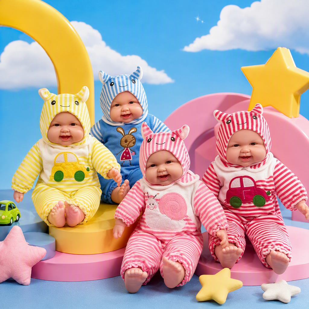 Кукла мягкая в полосатом комбинезоне оптом из Китая — фотография 3