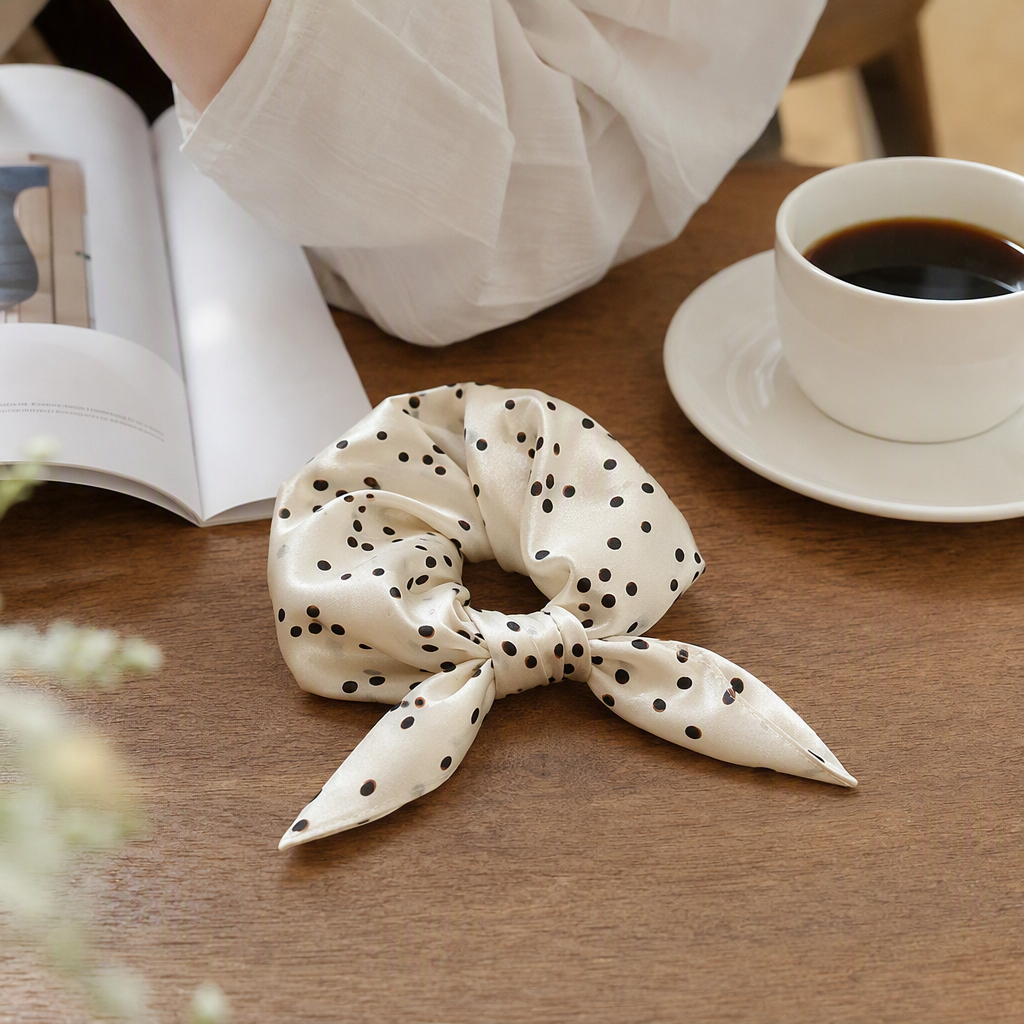 Платок молочный в горошек оптом из Китая — фотография 2